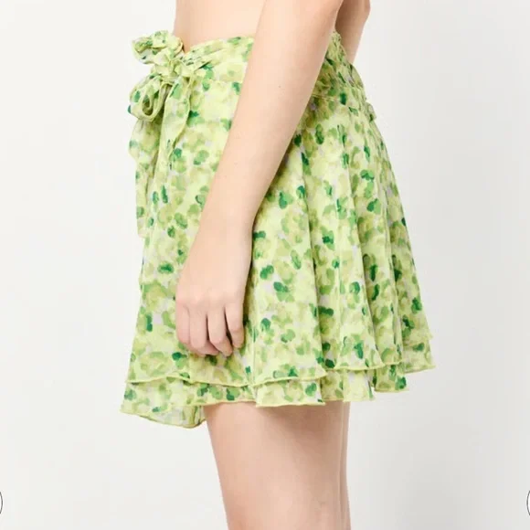 Aerie Green Floral Front Tie Mini Skirt Y2K Summer Size Large NWT - Picture 3 of 8